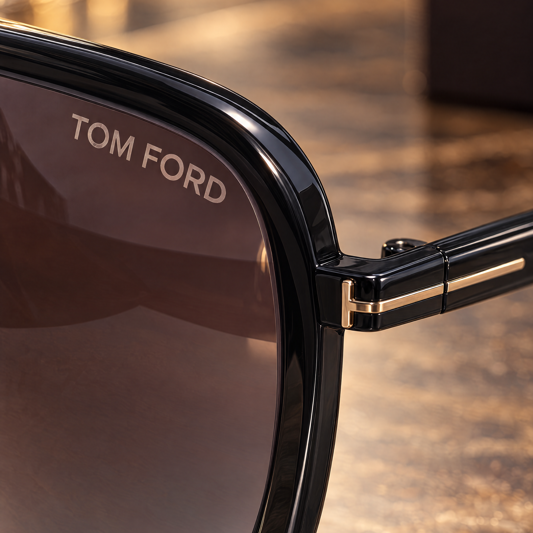 Tom Ford lens and gold hinge detail